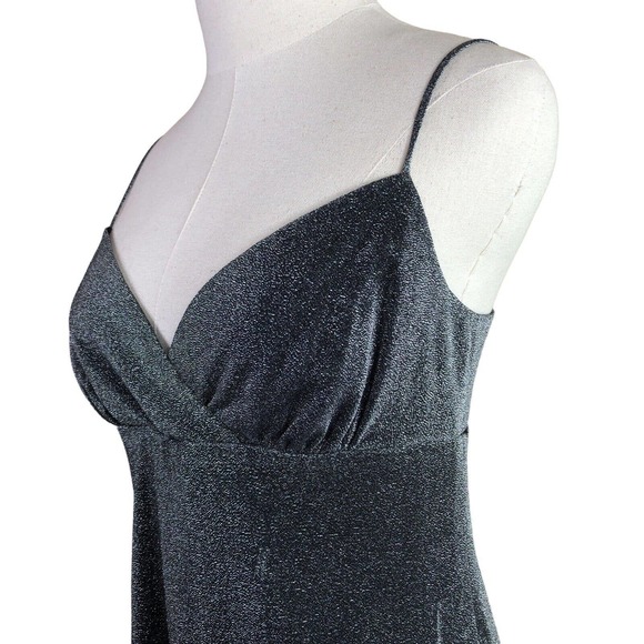 Andrea Polizzi Rex Lester Slip Dress Black Silver Metallic Shimmer Chemi… - Picture 2 of 12